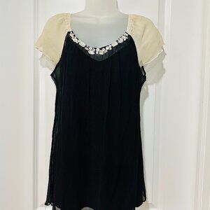 ECI New York Sheer Black 100% Silk Jeweled Collar Blouse, Size 10